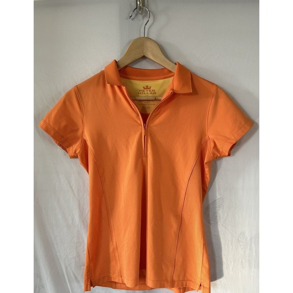 Peter Millar Tops - Womens Peter Millar 1/4 Zip Orange Element Wicking Golf Polo Size S Short Sleeve